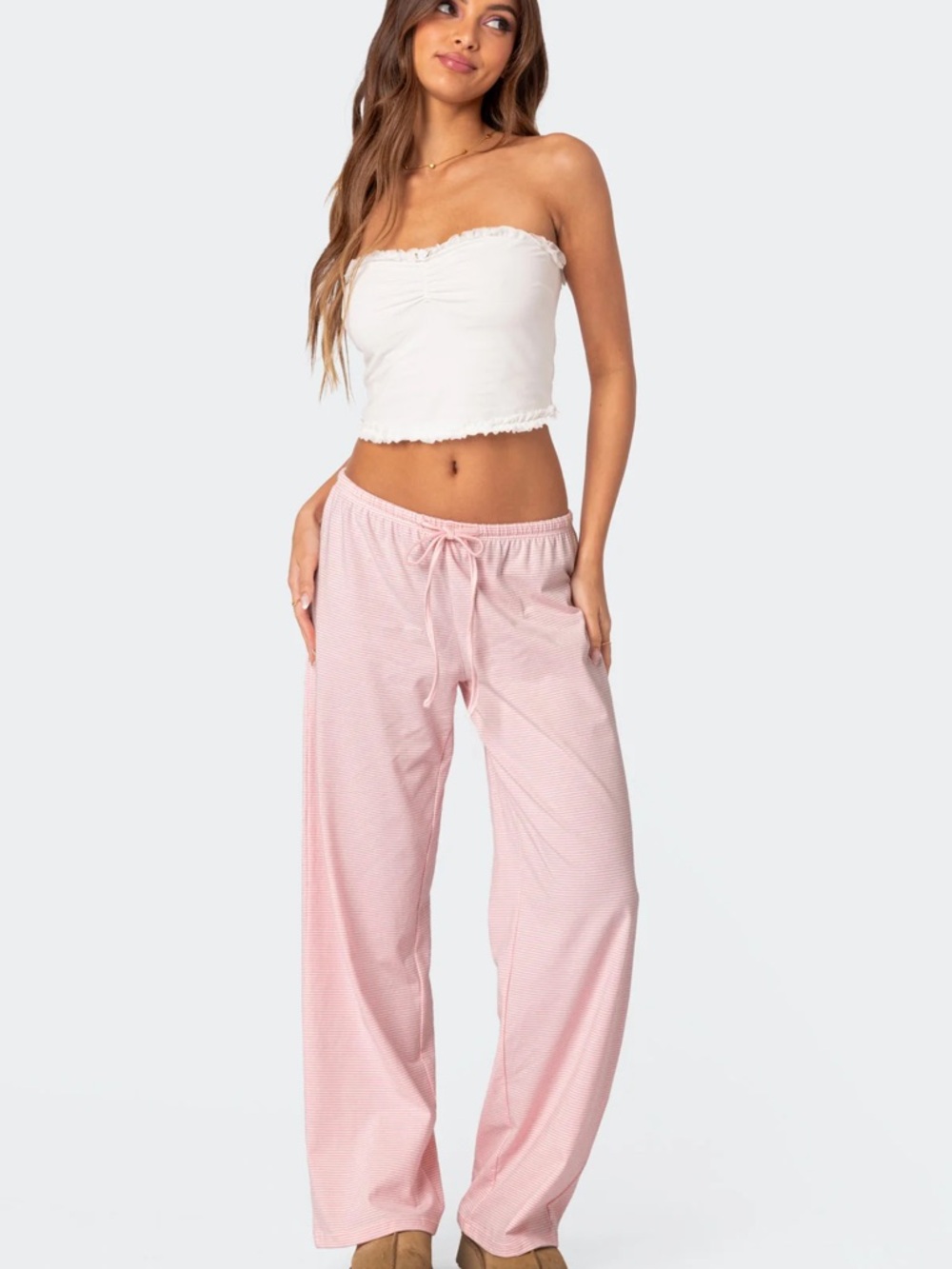 Edikted Pink Drawstring Wide-Leg Lounge Pants